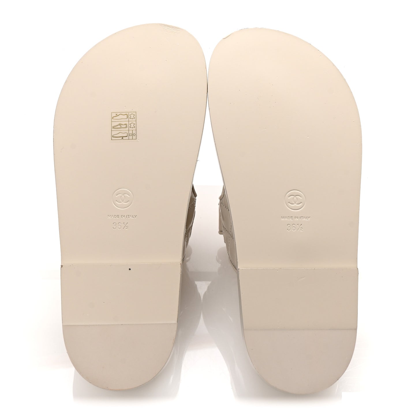Shiny Calfskin Pearl Quilted Velcro Dad CC Slide Sandals 36.5 Light Beige