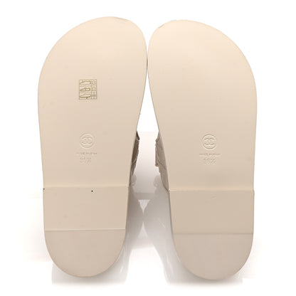 Chanel Shiny Calfskin Pearl Quilted Velcro Dad CC Slide Sandals 36.5 Light Beige 6 of 9