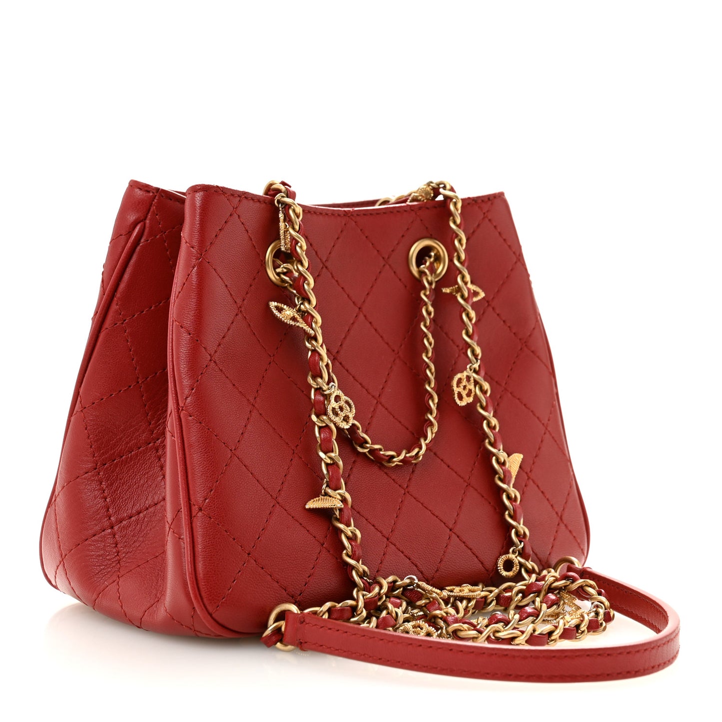 Calfskin Stitched Small Egyptian Amulet Drawstring Bag Red