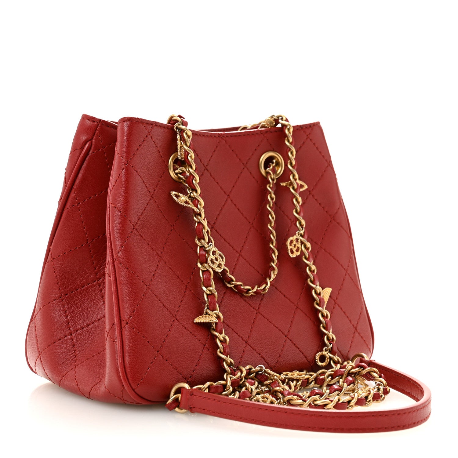 Chanel Calfskin Stitched Small Egyptian Amulet Drawstring Bag Red 3 of 13