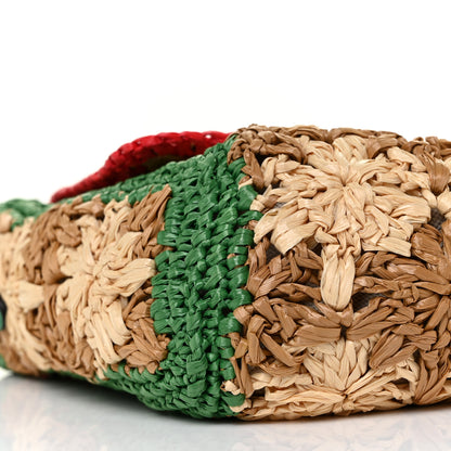 Gucci Raffia Azalea Calfskin Crochet Flower Small GG Marmont Shoulder Bag Natural Ecru Green Red New Shamarock 8 of 9
