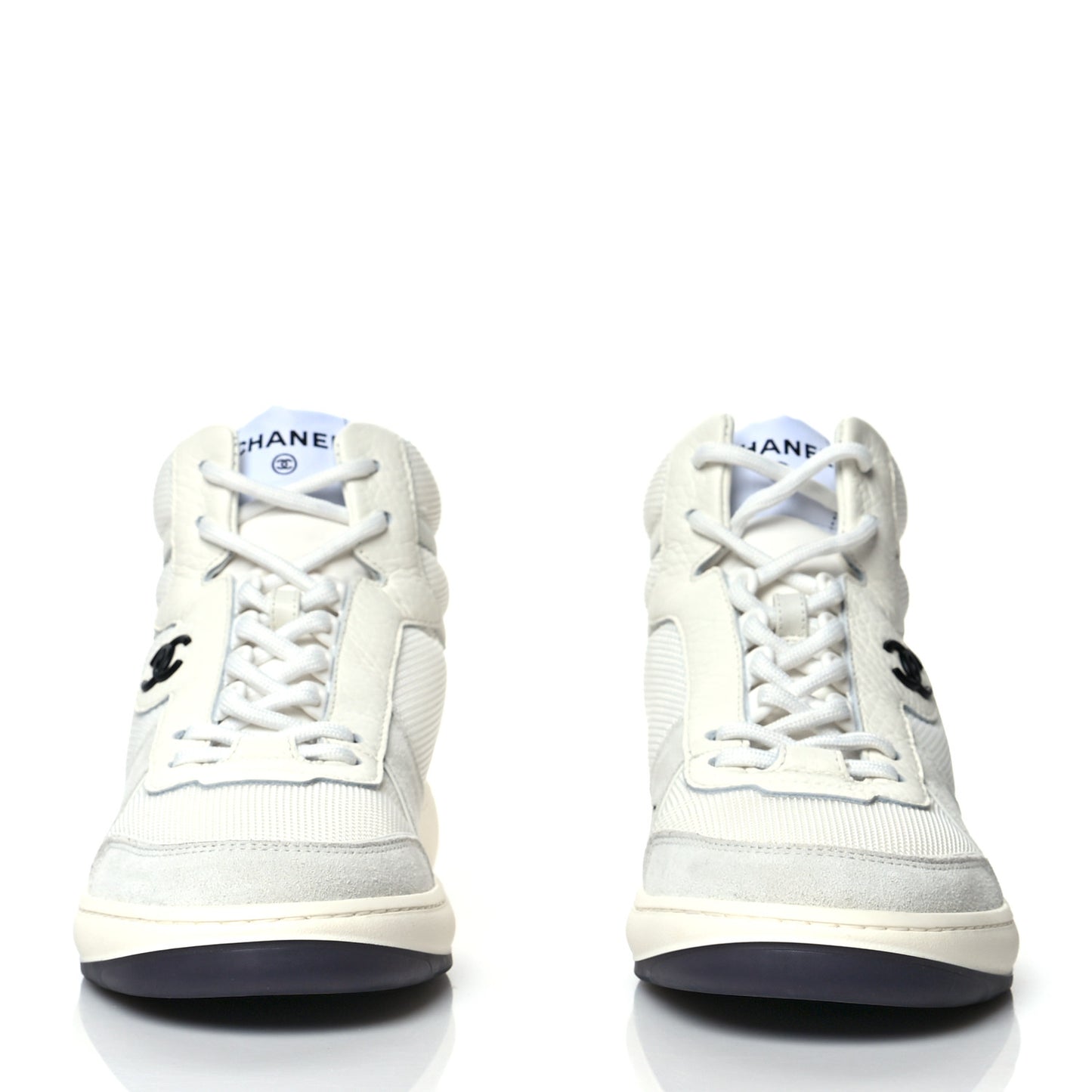 Suede Fabric Grained Calfskin Womens CC High Top Sneakers 38.5 White