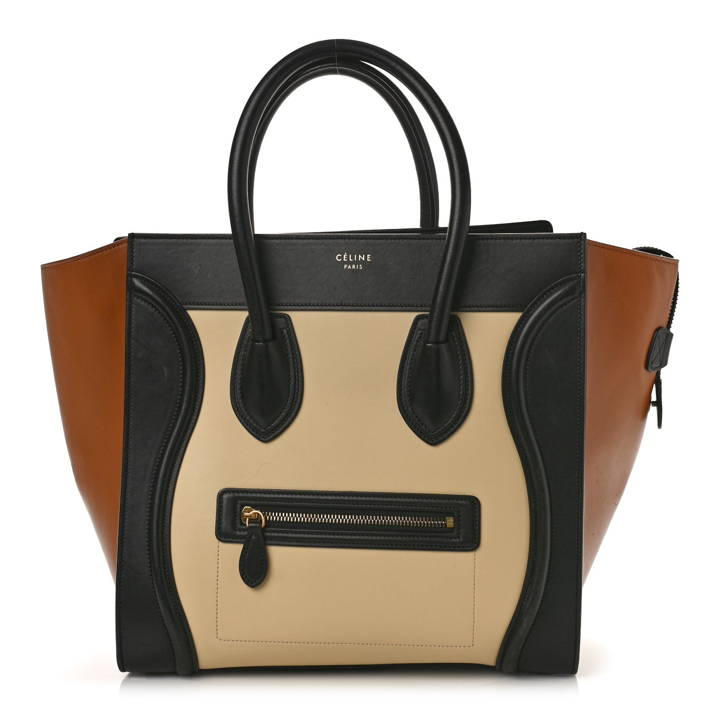 Satin Calfskin Mini Tri-Color Luggage Seashell
