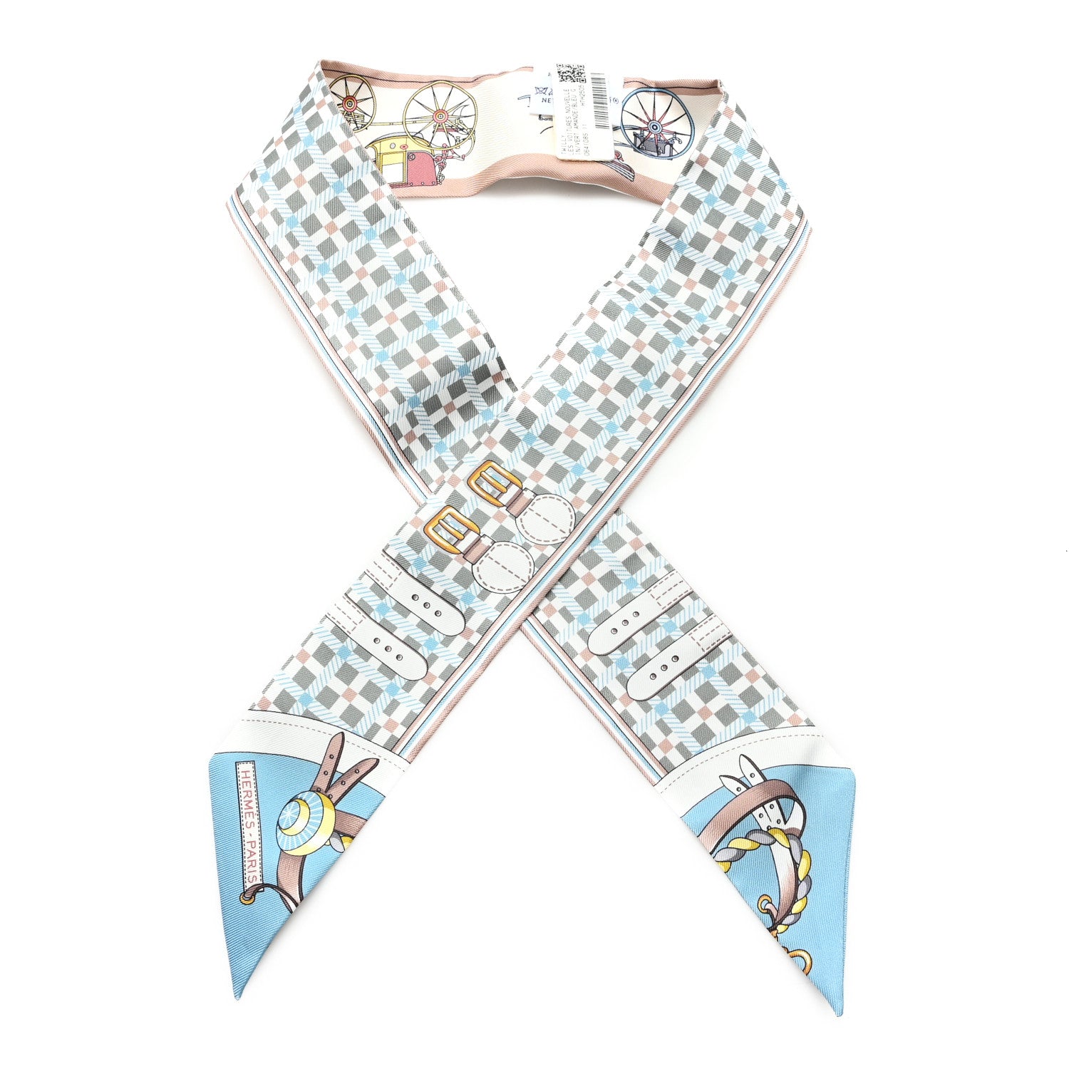 Hermes Silk Les Voitures Nouvelle Twilly Vert Amande Bleu Glacier 1 of 3