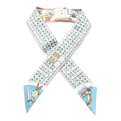 Hermes Silk Les Voitures Nouvelle Twilly Vert Amande Bleu Glacier 1 of 3