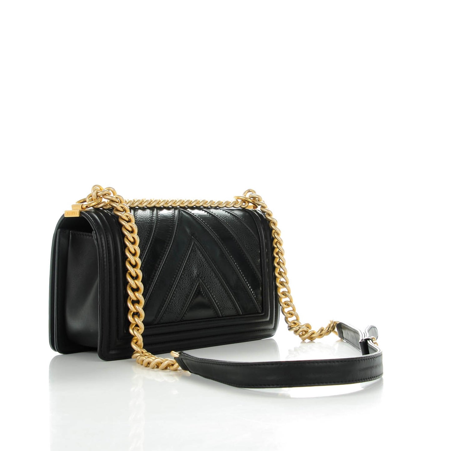 Caviar Suede Calfskin Chevron Medium Boy Flap Black