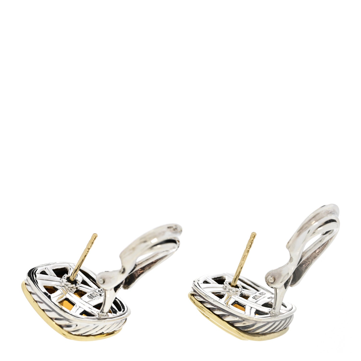 David Yurman Sterling Silver 18K Yellow Gold Smoky Quartz 11mm Albion Earrings 3 of 4