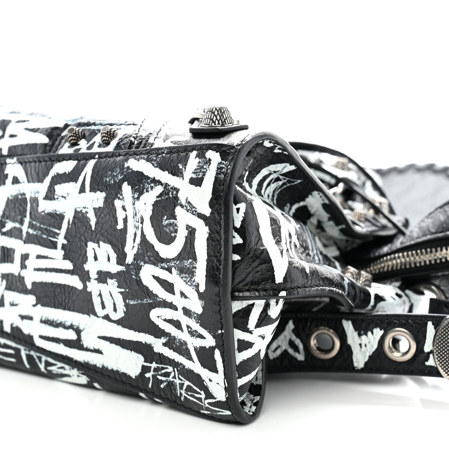 Balenciaga Agneau Arena Graffiti Neo Cagole City Handbag XS Black White 11 of 12