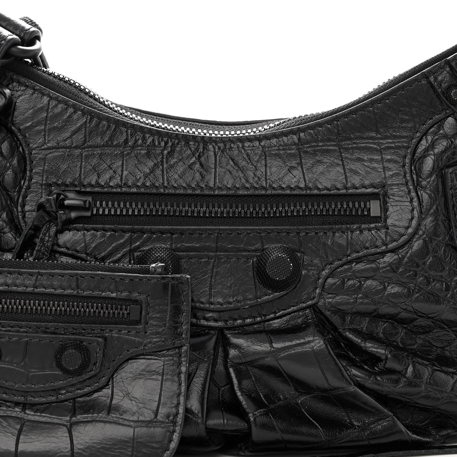 Balenciaga Extra Supple Calfskin Crocodile Embossed Monochrome Small Le Cagole Shoulder Bag Black 8 of 10