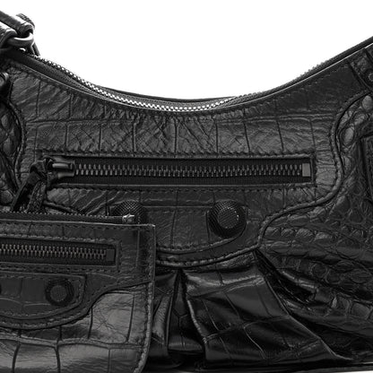 Balenciaga Extra Supple Calfskin Crocodile Embossed Monochrome Small Le Cagole Shoulder Bag Black 8 of 10