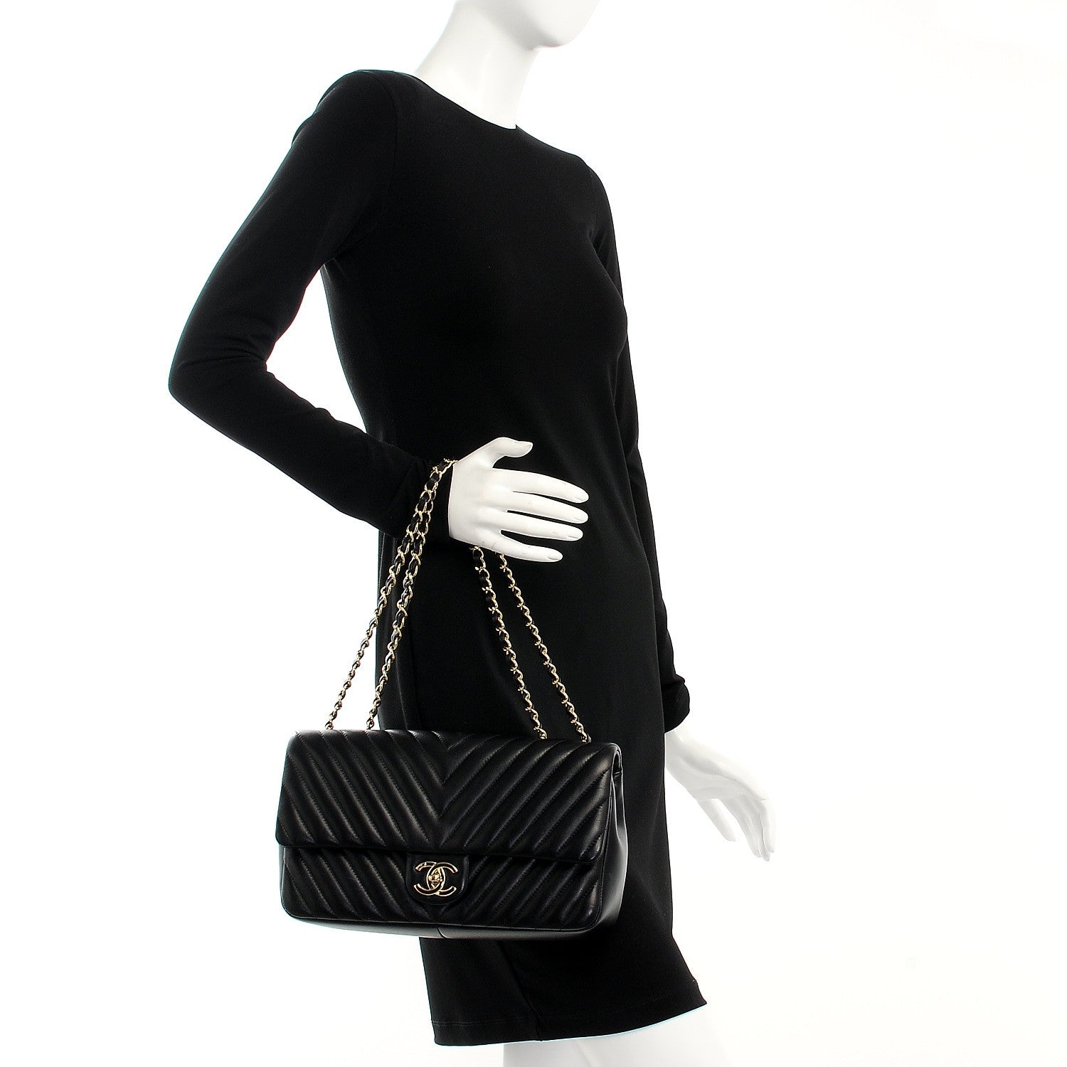 Chanel Lambskin Surpique Chevron Medium Flap Black 2 of 7