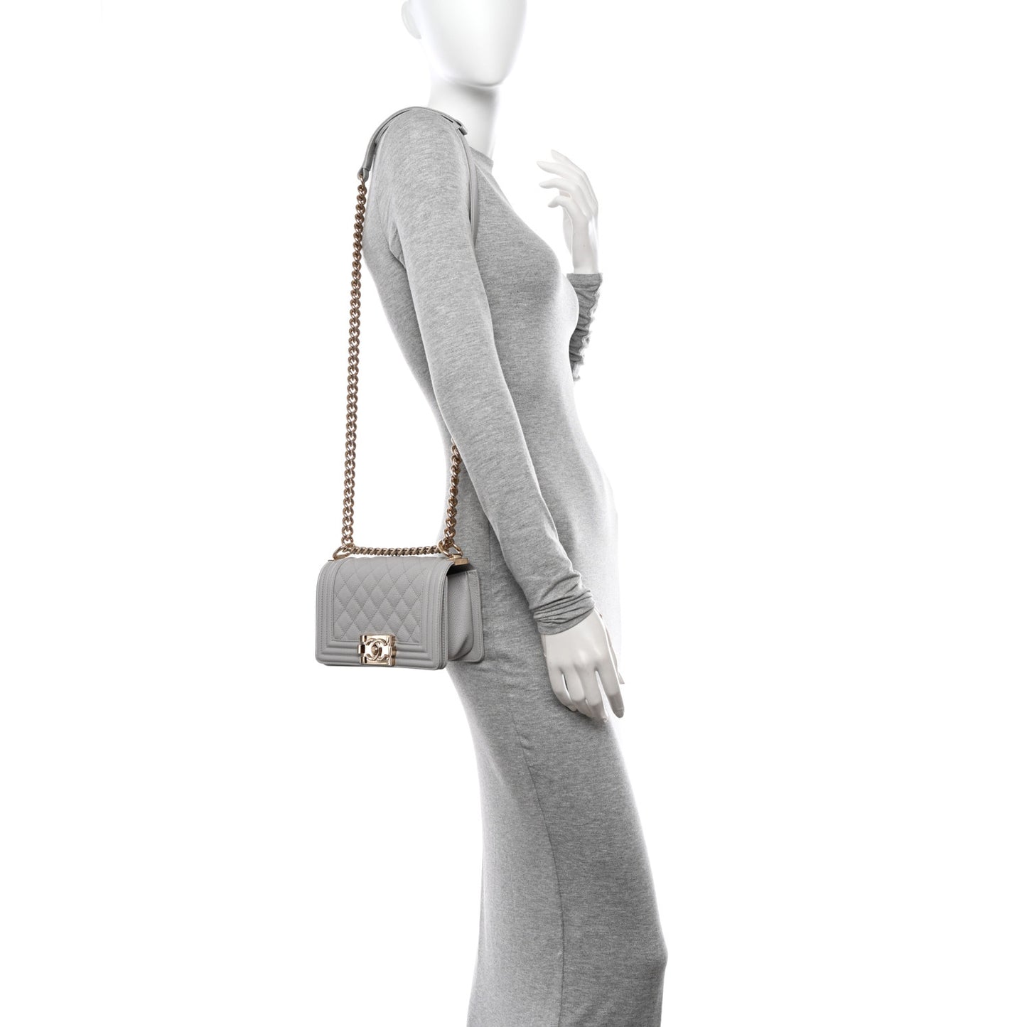 Caviar Quilted Small Boy Flap Light Grey