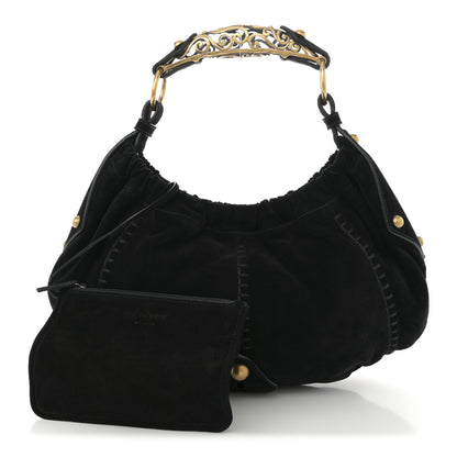 Saint Laurent Suede Horn Stitched Mombasa Hobo Black 3 of 14