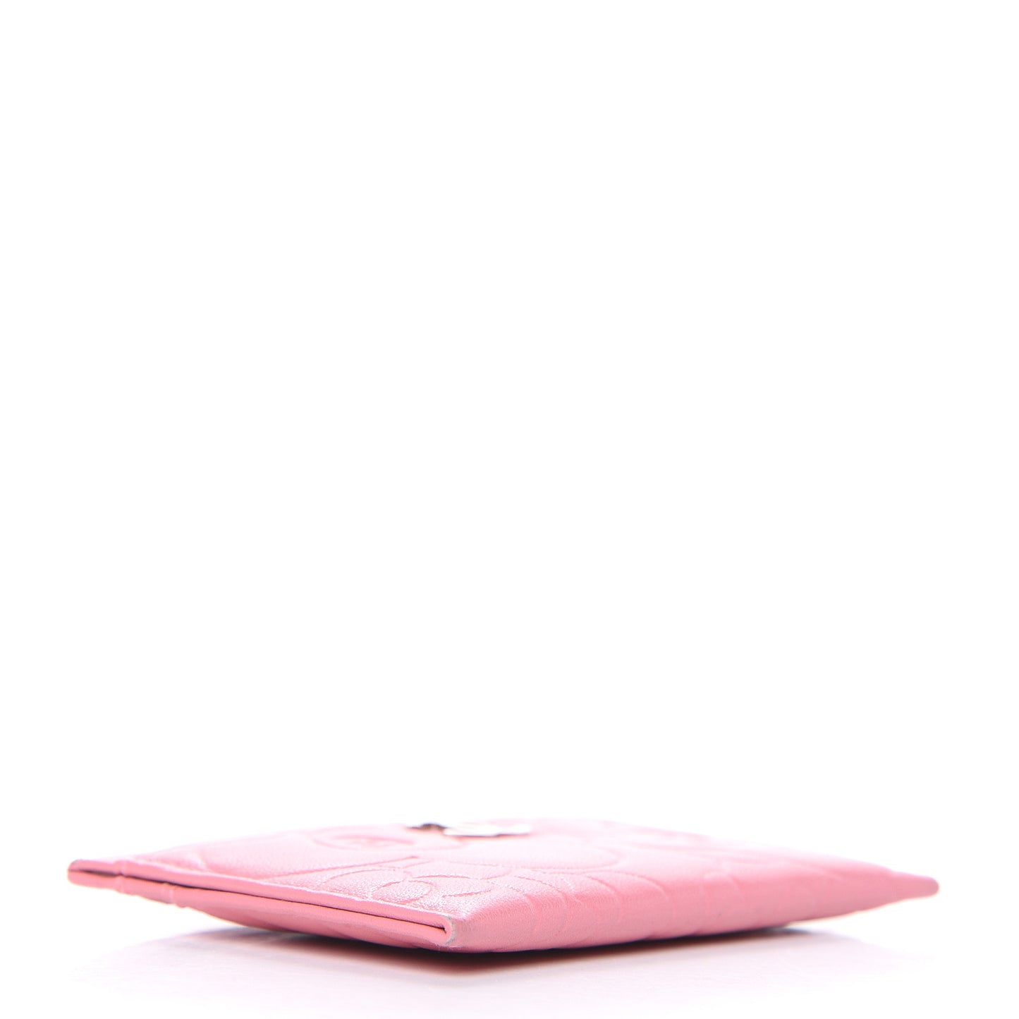 Lambskin Camellia Embossed Card Holder Pink