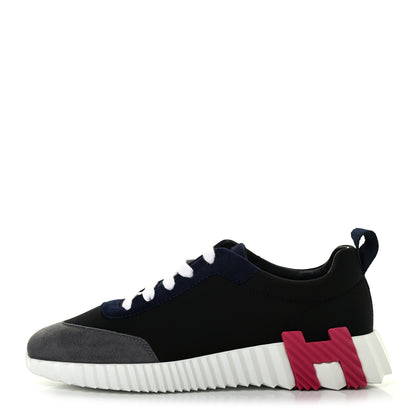 Hermes Technical Canvas Suede Goatskin Womens Bouncing Sneakers 38 Black Gris Osmium 1 of 8
