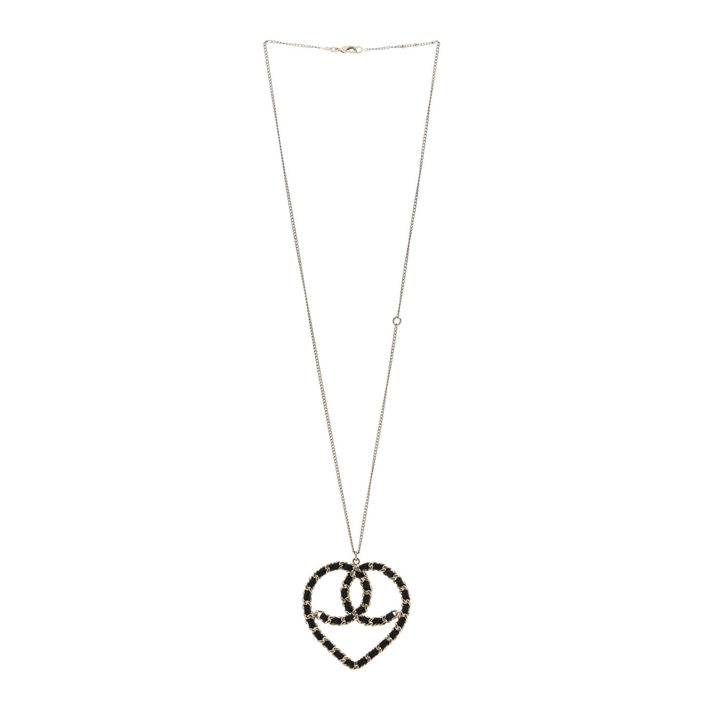 Satin CC Heart Chain Necklace Black Light Gold