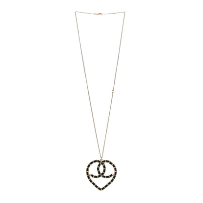 Chanel Satin CC Heart Chain Necklace Black Light Gold 3 of 4