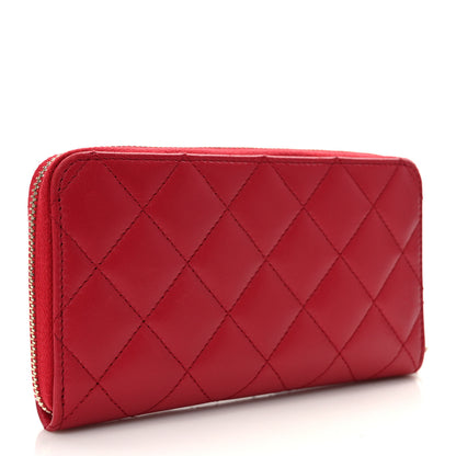Chanel Lambskin Quilted Small Zip Around Wallet Red 3 of 11