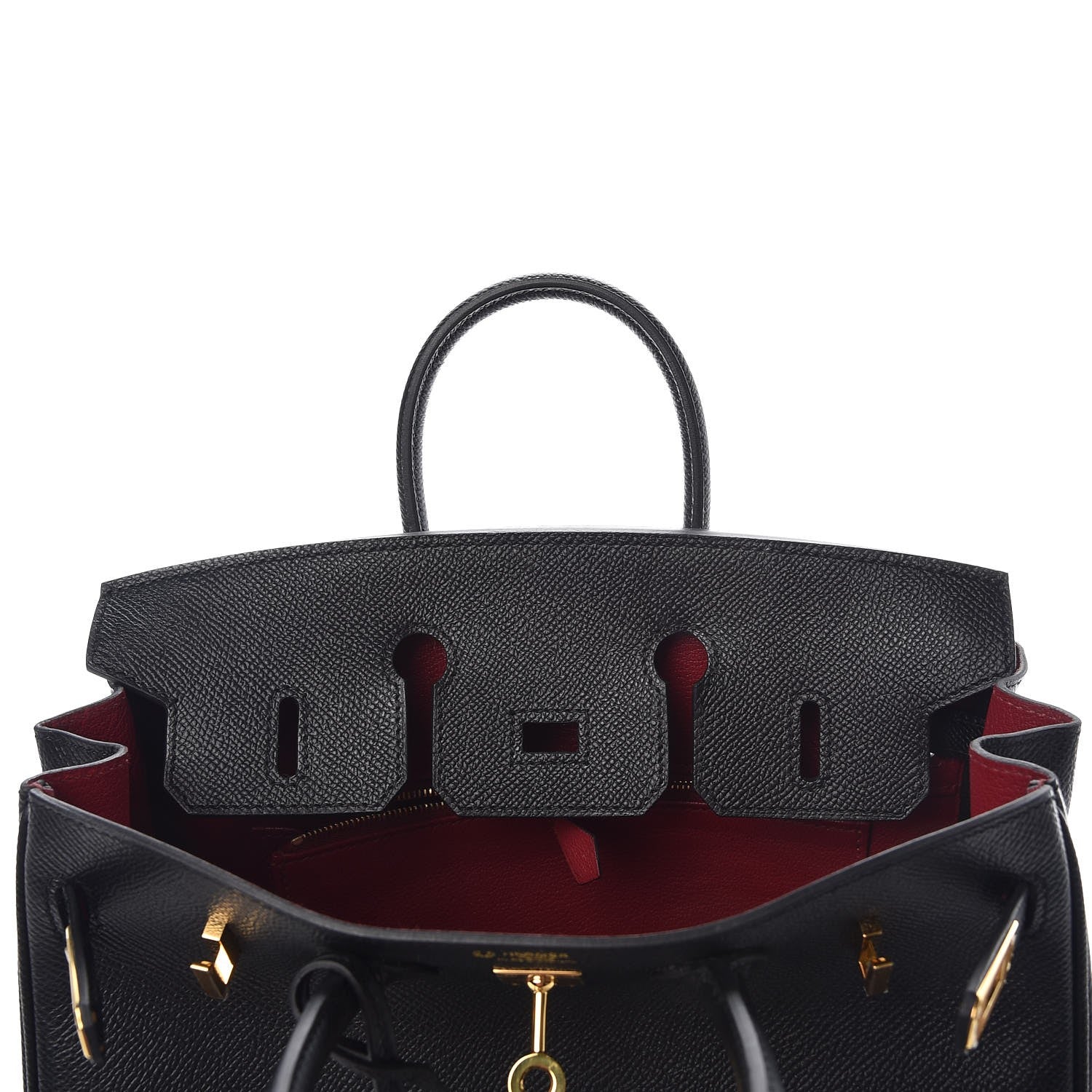 Hermes Epsom Horseshoe Birkin 25 Black Rouge Vif 8 of 36