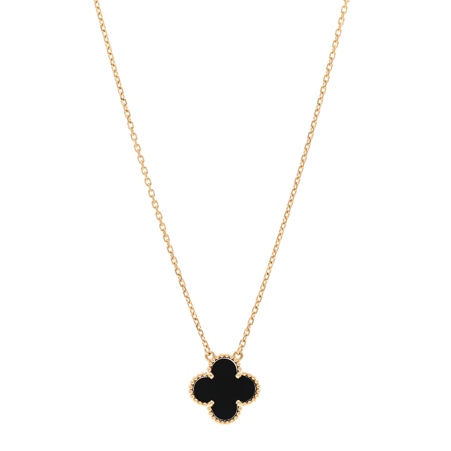 18K Yellow Gold Black Onyx Vintage Alhambra Pendant Necklace
