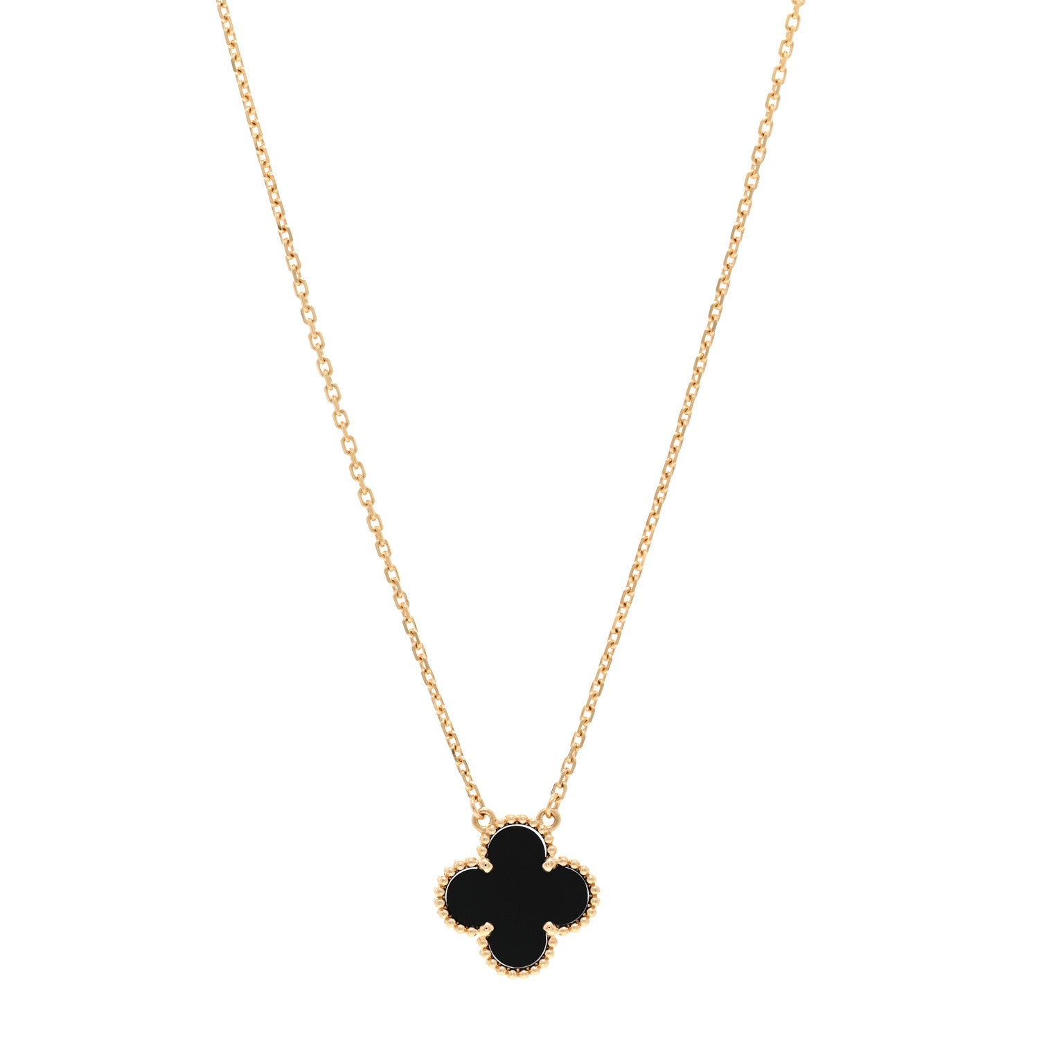 Van Cleef & Arpels 18K Yellow Gold Black Onyx Vintage Alhambra Pendant Necklace 1 of 7