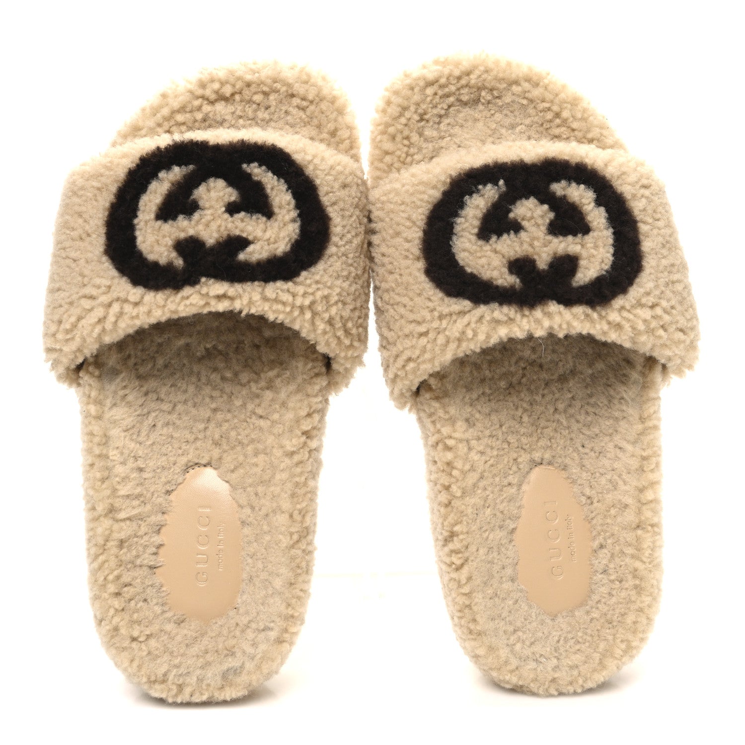 Gucci Shearling Womens Eileen Slide Sandals 37 Cocoa Butterscotch 2 of 10