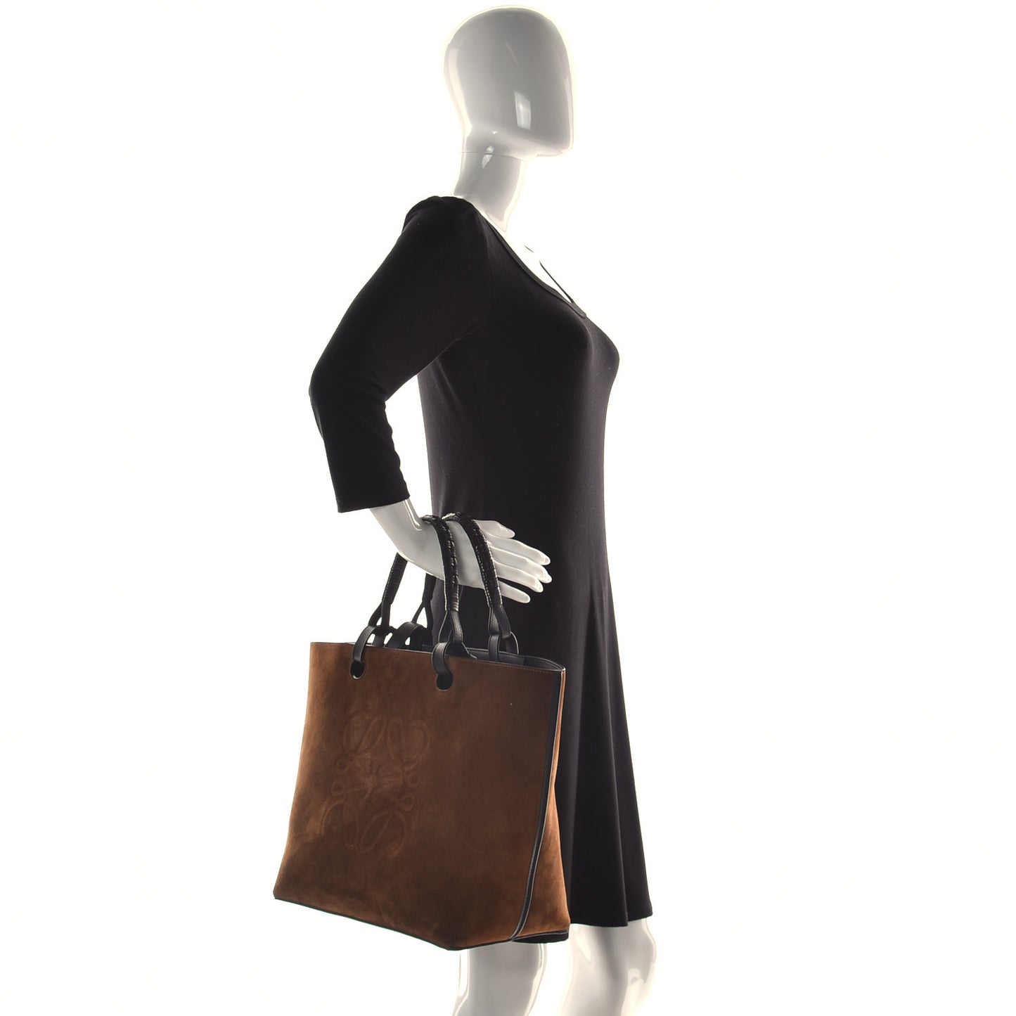 Suede Calfskin Anagram Tote Brown