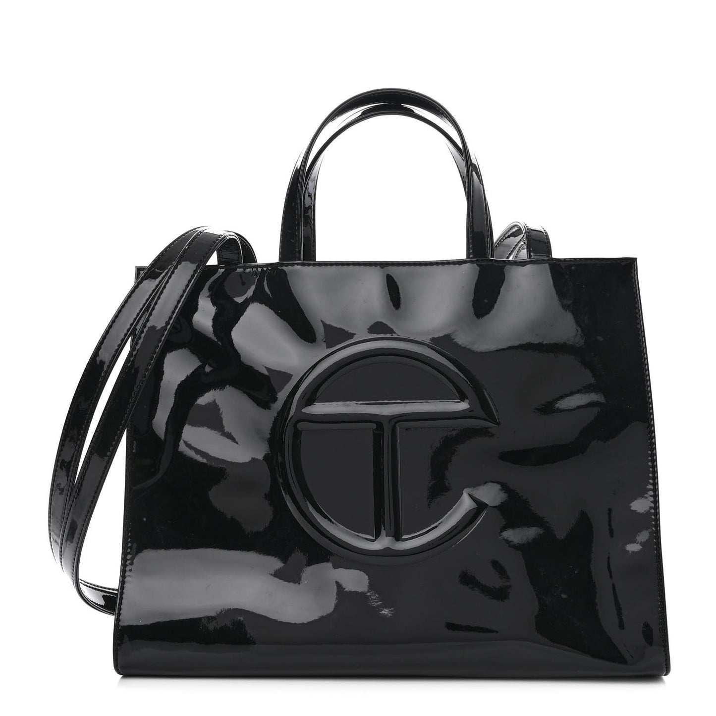Patent Vegan Leather Medium Shopping Bag Black