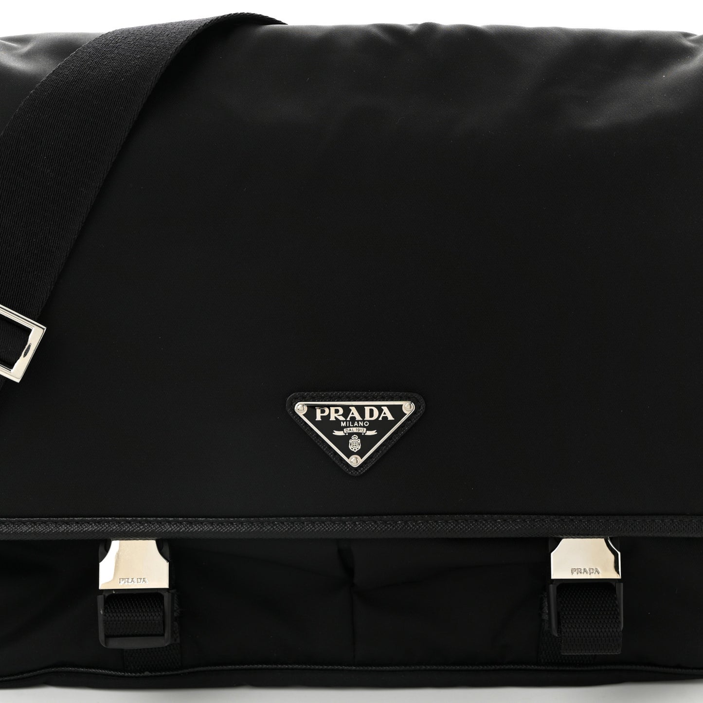 Tessuto Nylon Saffiano Large Double Snap Buckle Messenger Bag Black