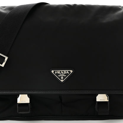 Prada Tessuto Nylon Saffiano Large Double Snap Buckle Messenger Bag Black 8 of 10
