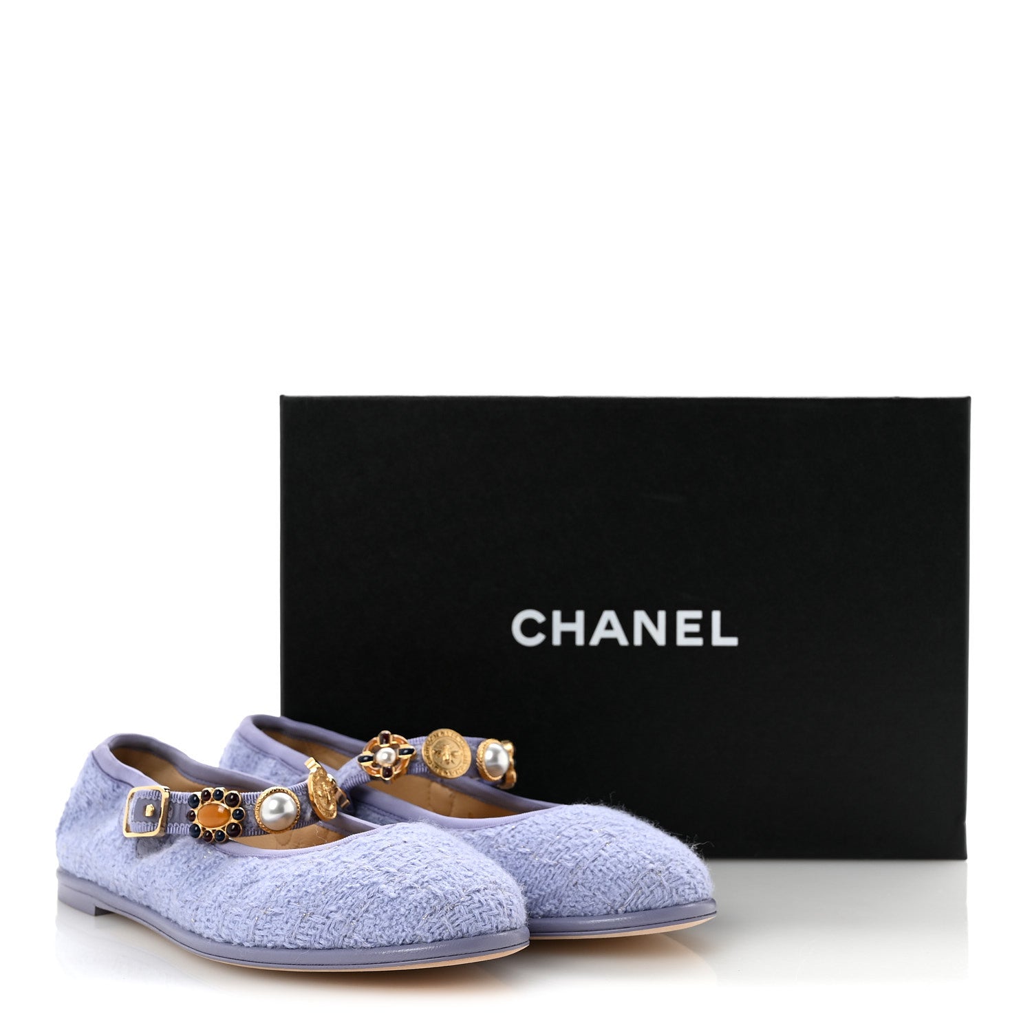 Chanel Wool Tweed Patent Mary Jane Flats 37.5 Lilac 1893752