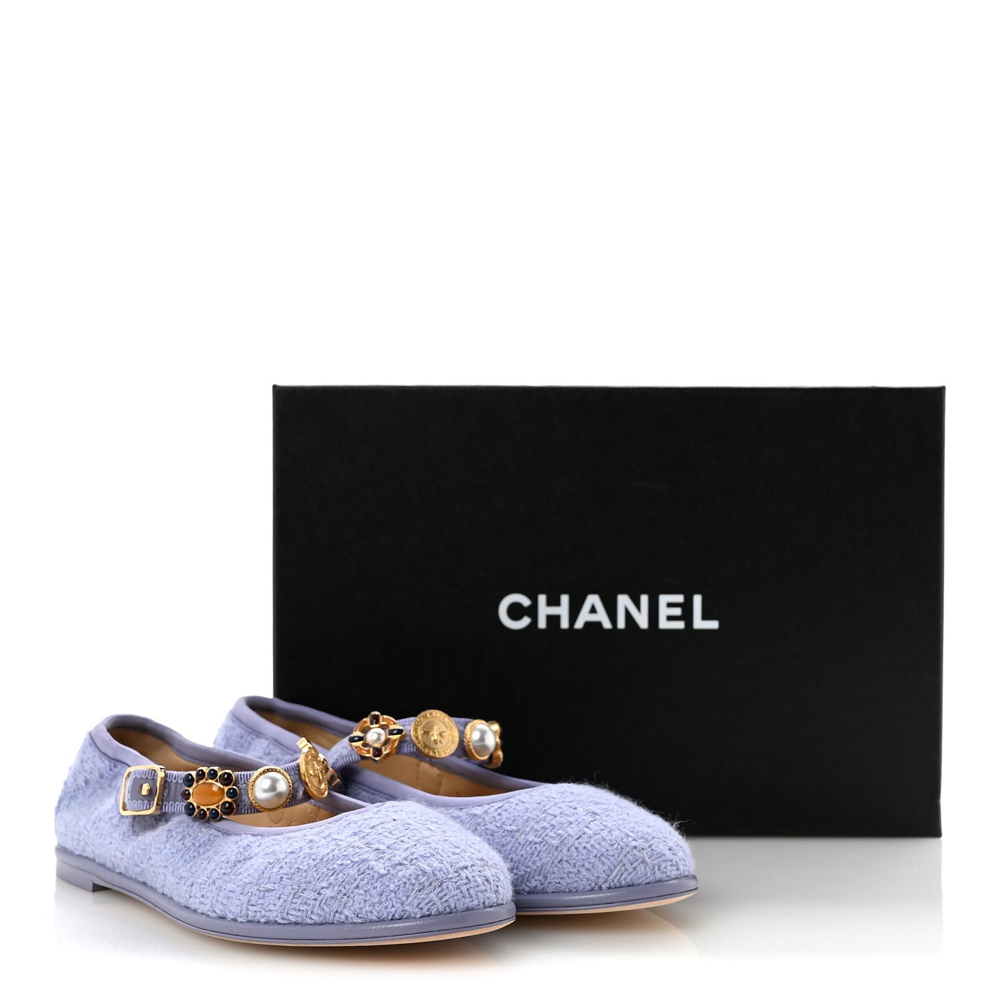 Wool Tweed Patent Mary Jane Flats 37.5 Lilac