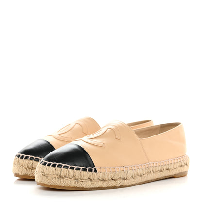 Chanel Lambskin CC Espadrilles 39 Beige Black 3 of 10
