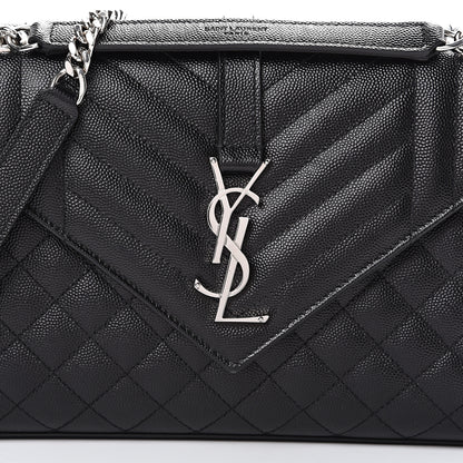 Saint Laurent Grain De Poudre Textured Mixed Matelasse Triquilt Medium Monogram Satchel Black 7 of 9