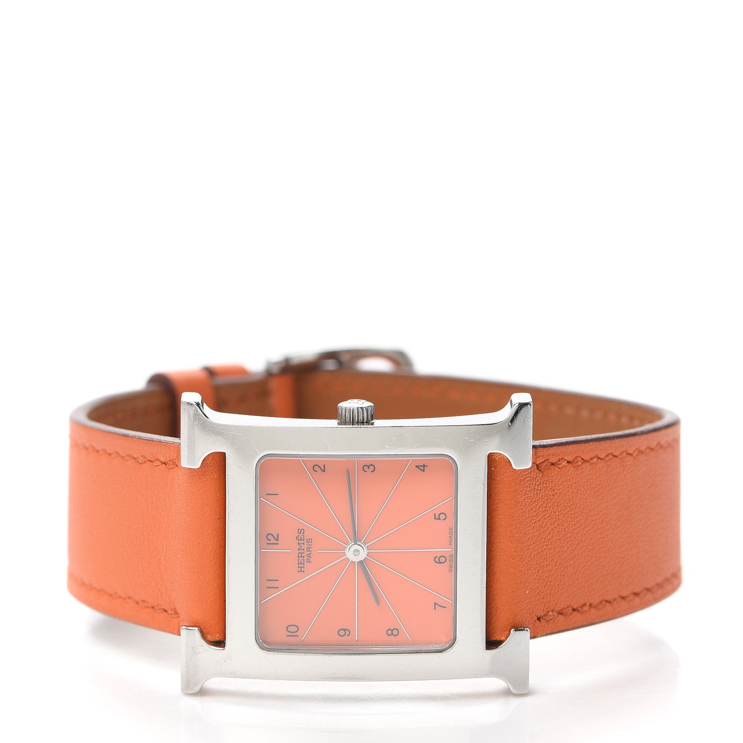 Hermes Stainless Steel Swift 26mm Heure H Hour Quartz Watch Orange 2 of 5