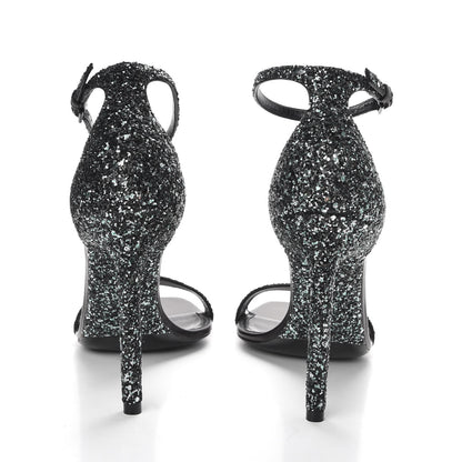 Saint Laurent Glitter Amber 105 Ankle Strap Sandals 39 Black 5 of 10