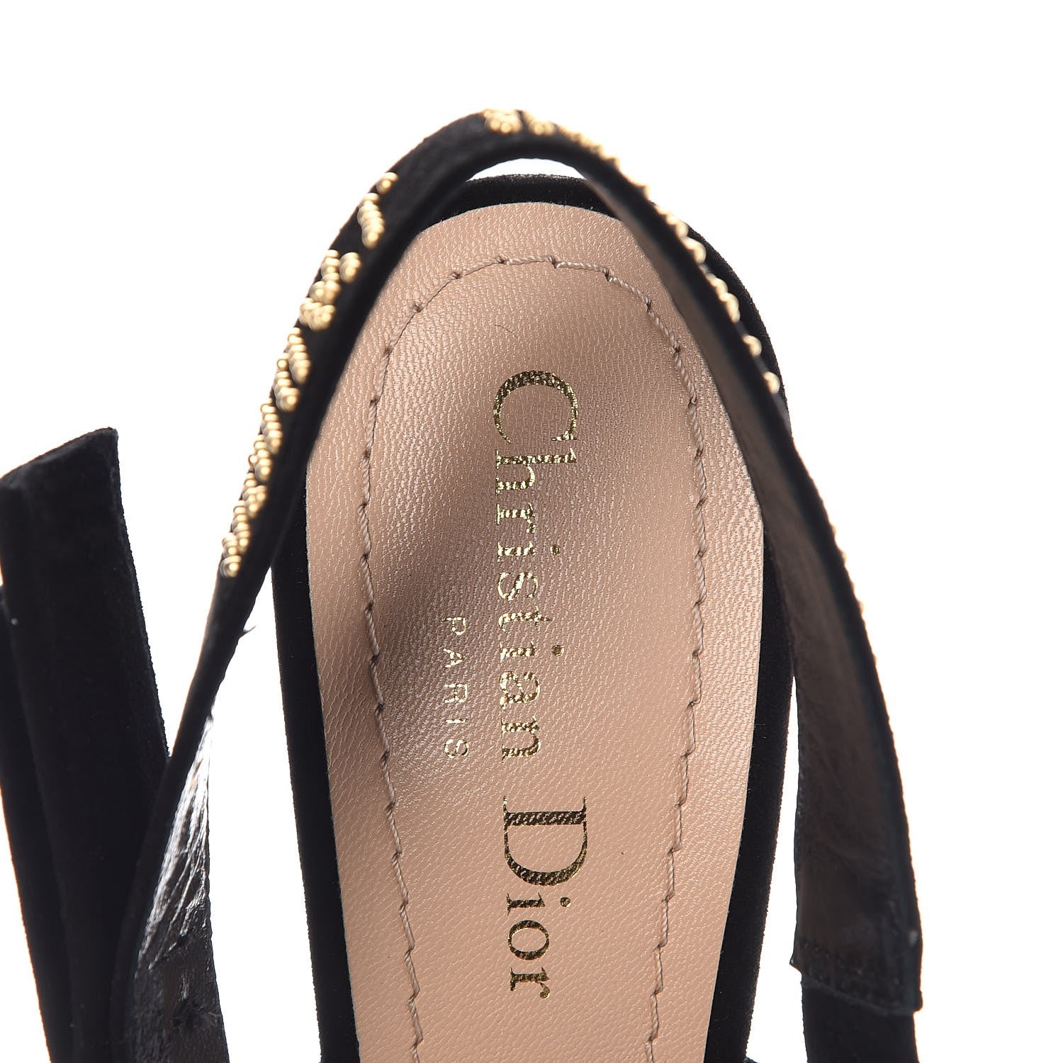 Christian Dior Mesh Plumetis Suede Dotted Studded J'Adoir Slingback 100mm Pumps 37 Black Gold 5 of 10