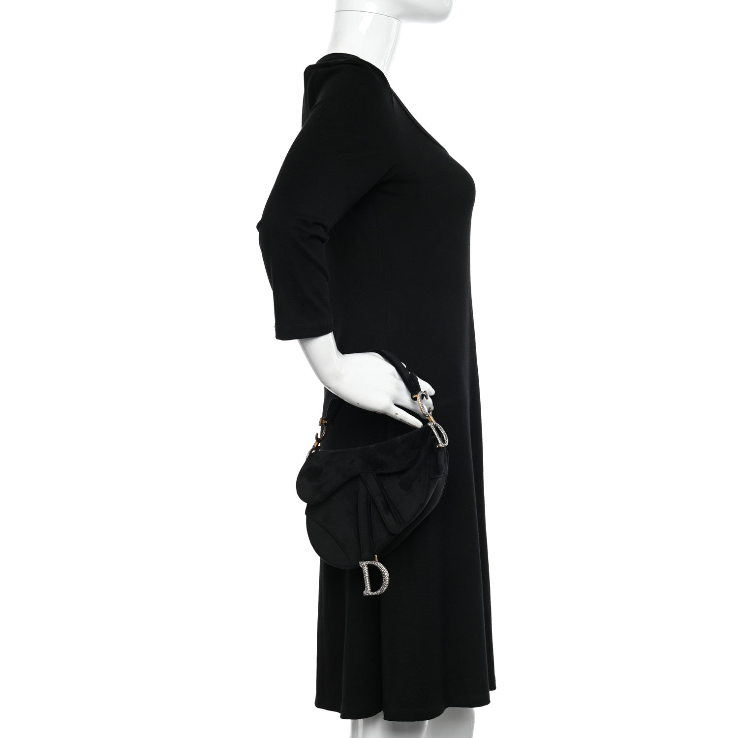 Christian Dior Velvet Crystal Mini Saddle Bag Black 2 of 9