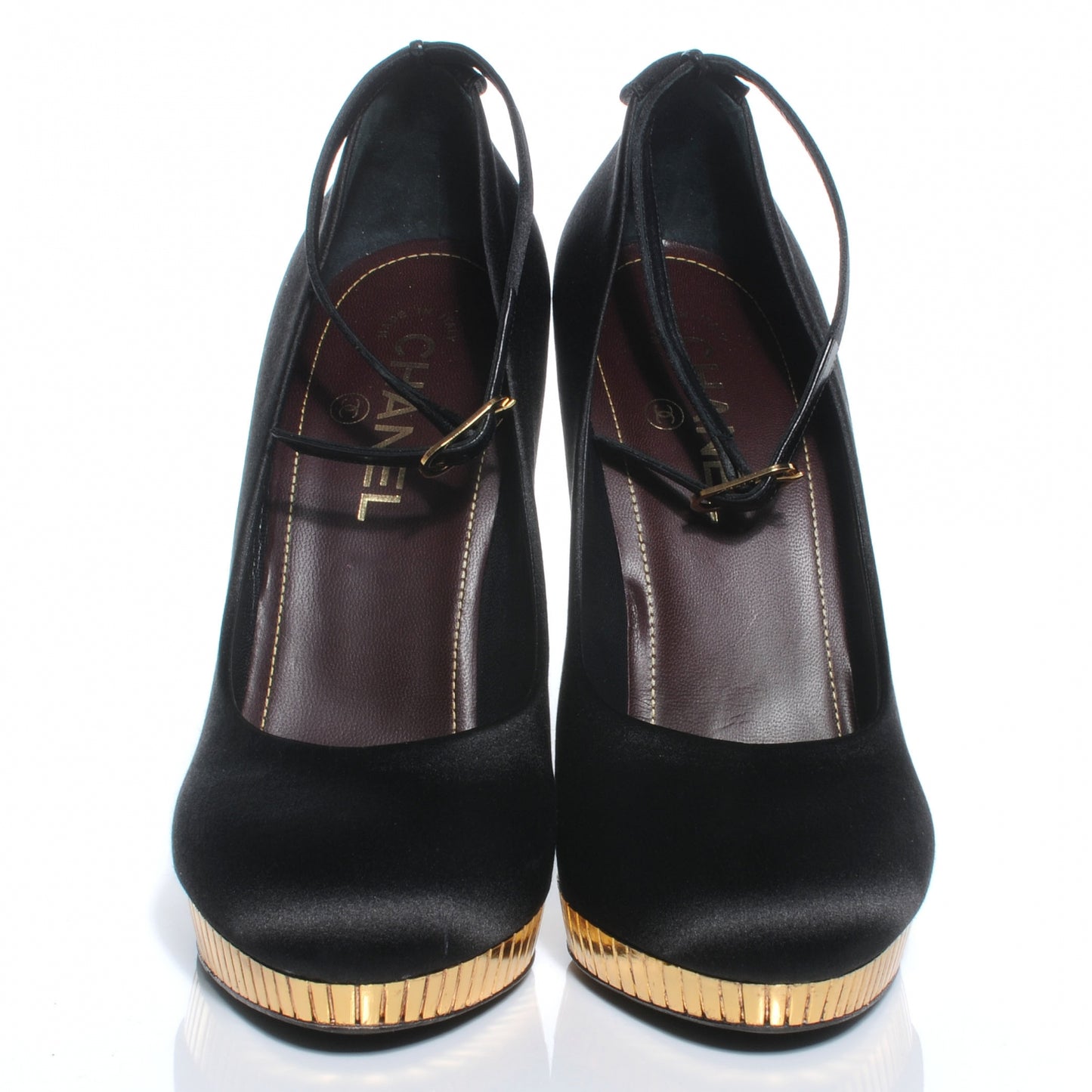 Satin Plateau Pumps 40 Black Gold