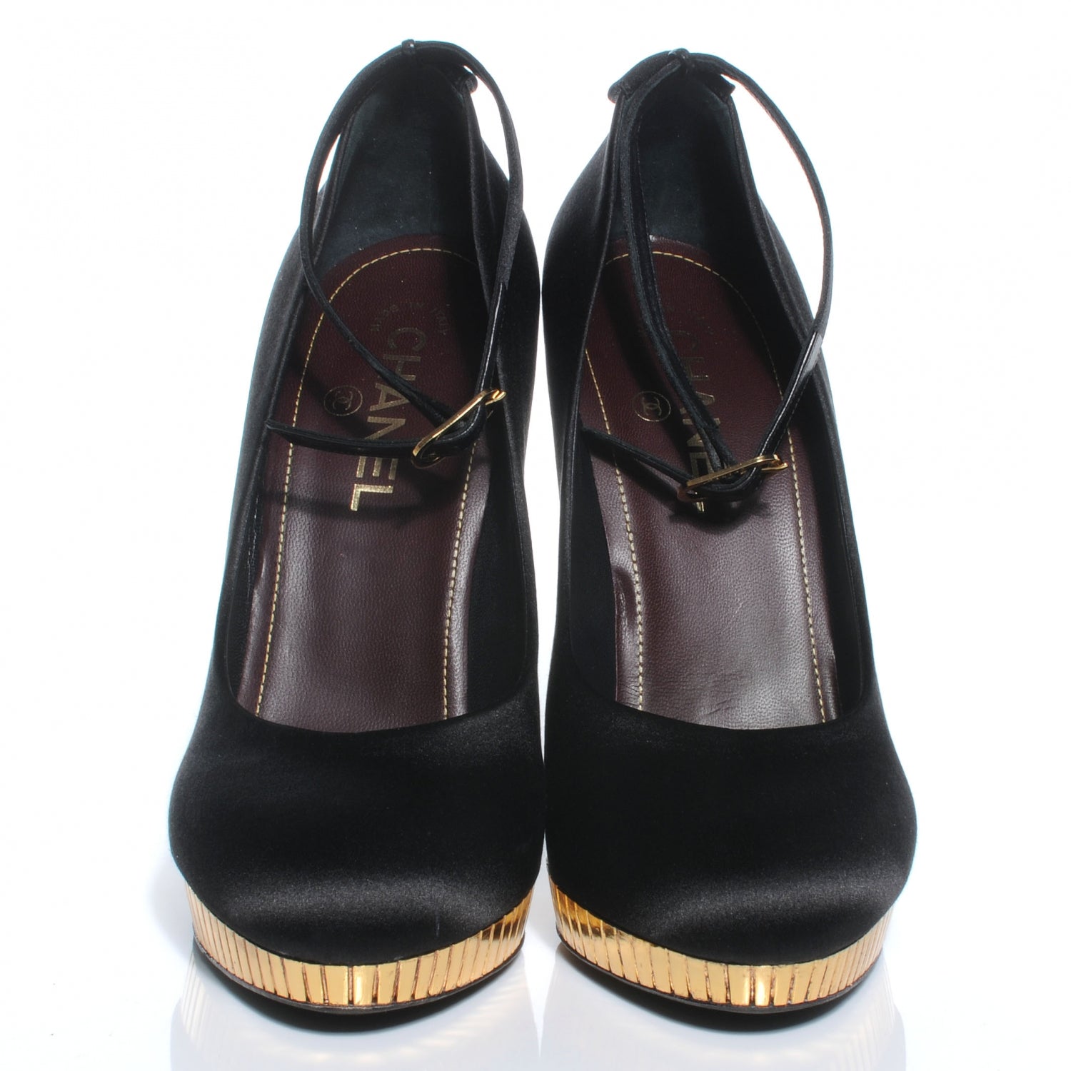 Chanel Satin Plateau Pumps 40 Black Gold 2 of 8