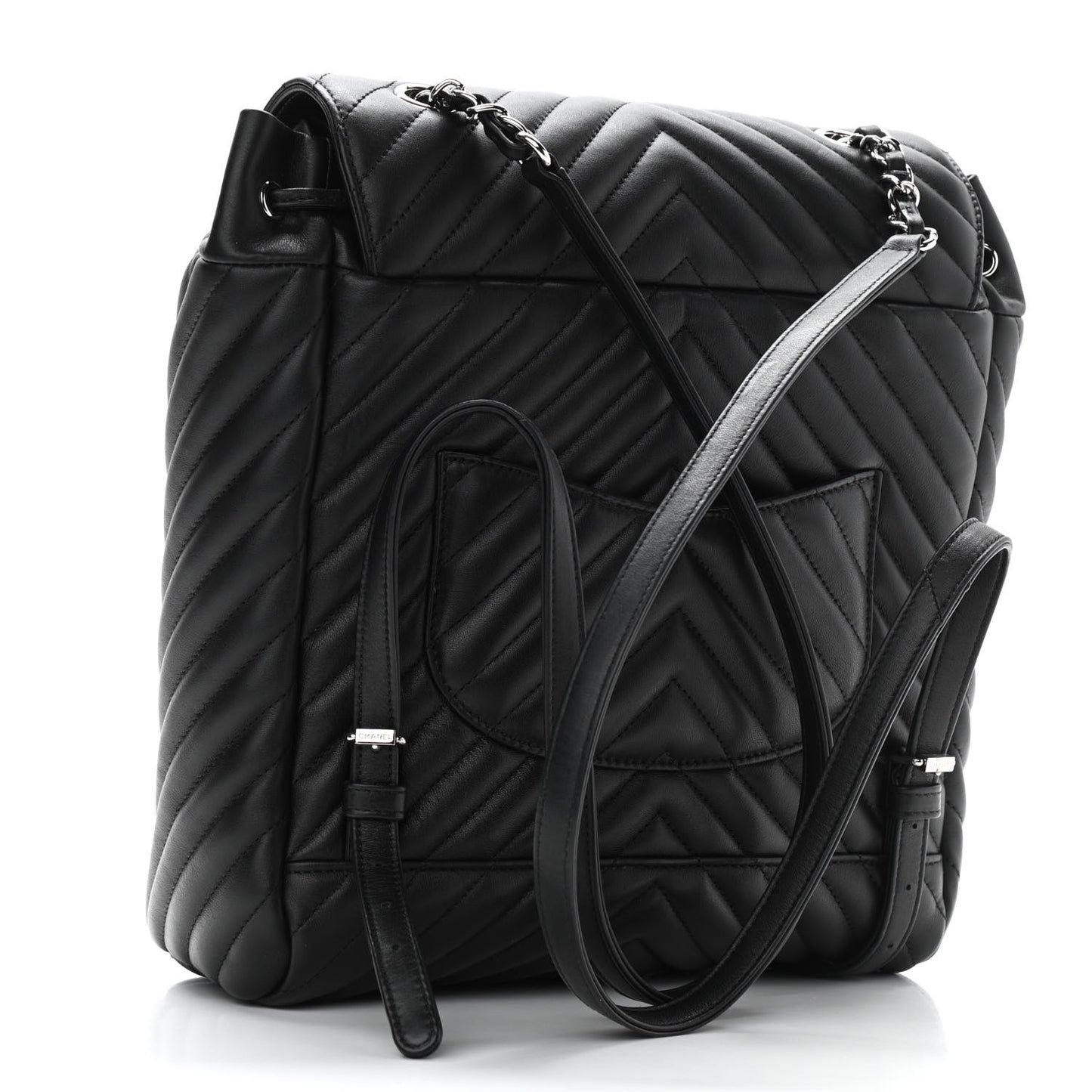 Calfskin Chevron Quilted Large Urban Spirit Backpack Black