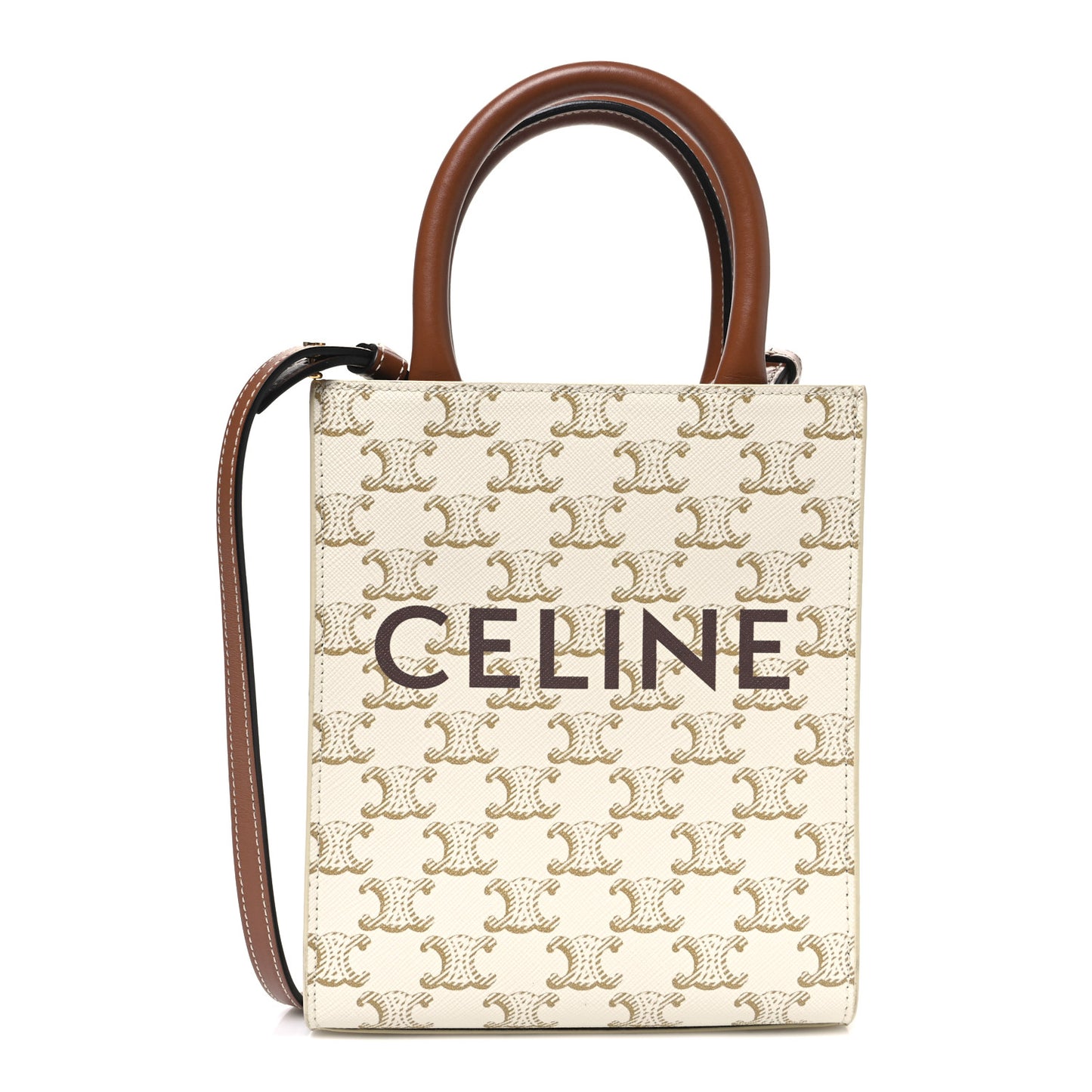 Triomphe Canvas Calfskin Mini Vertical Cabas White