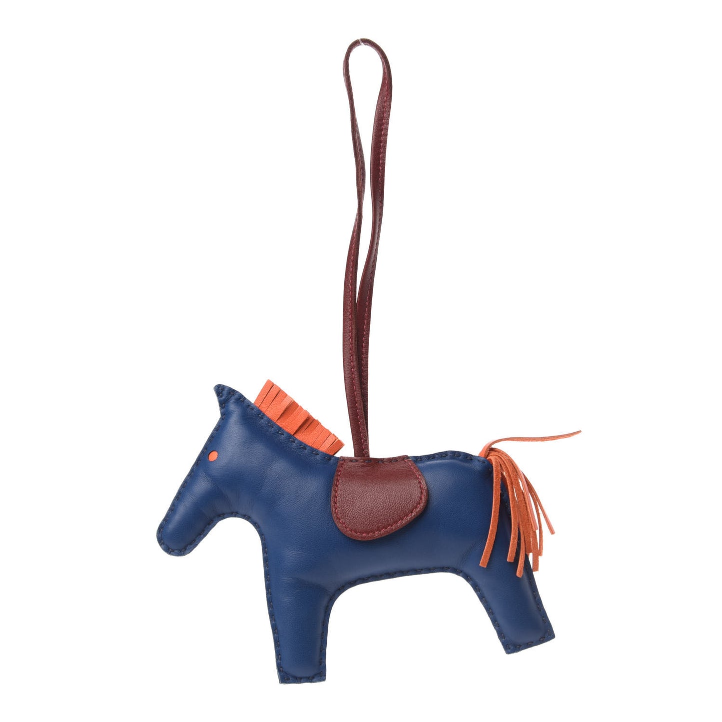 Milo Lambskin Grigri Rodeo Horse Bag Charm GM Bleu de Malte Rouge H Orange Poppy
