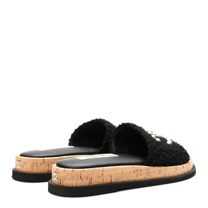 Chanel Fabric Pearl Cork CC Slip On Sandals 38 Black 5 of 10