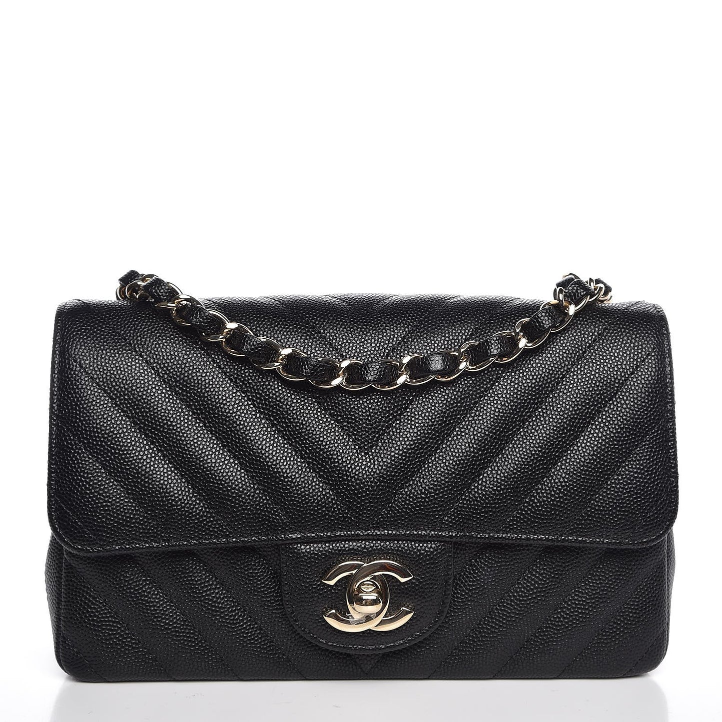 Caviar Chevron Quilted Mini Rectangular Flap Black