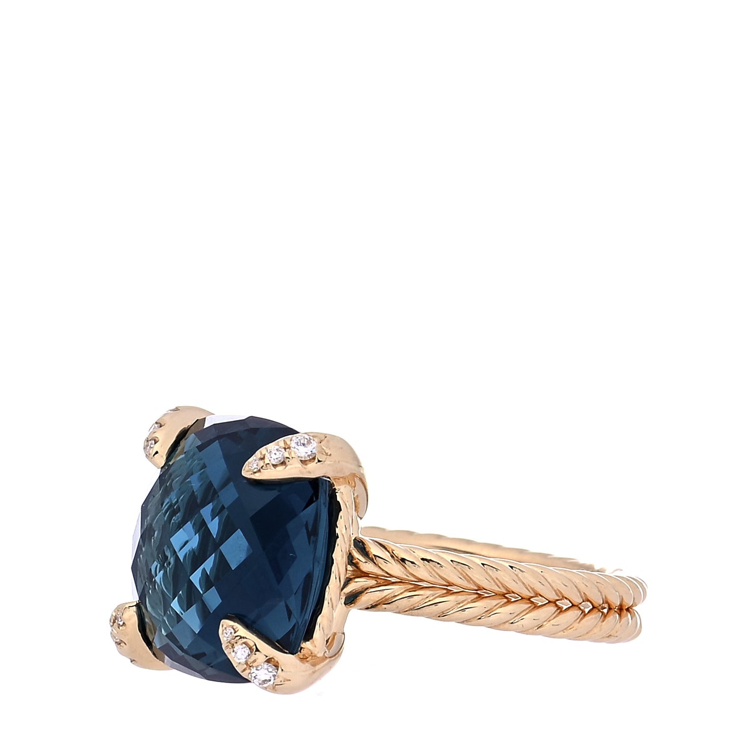 18K Yellow Gold Diamond Hampton Blue Topaz 14mm Chatelaine Ring 57 8