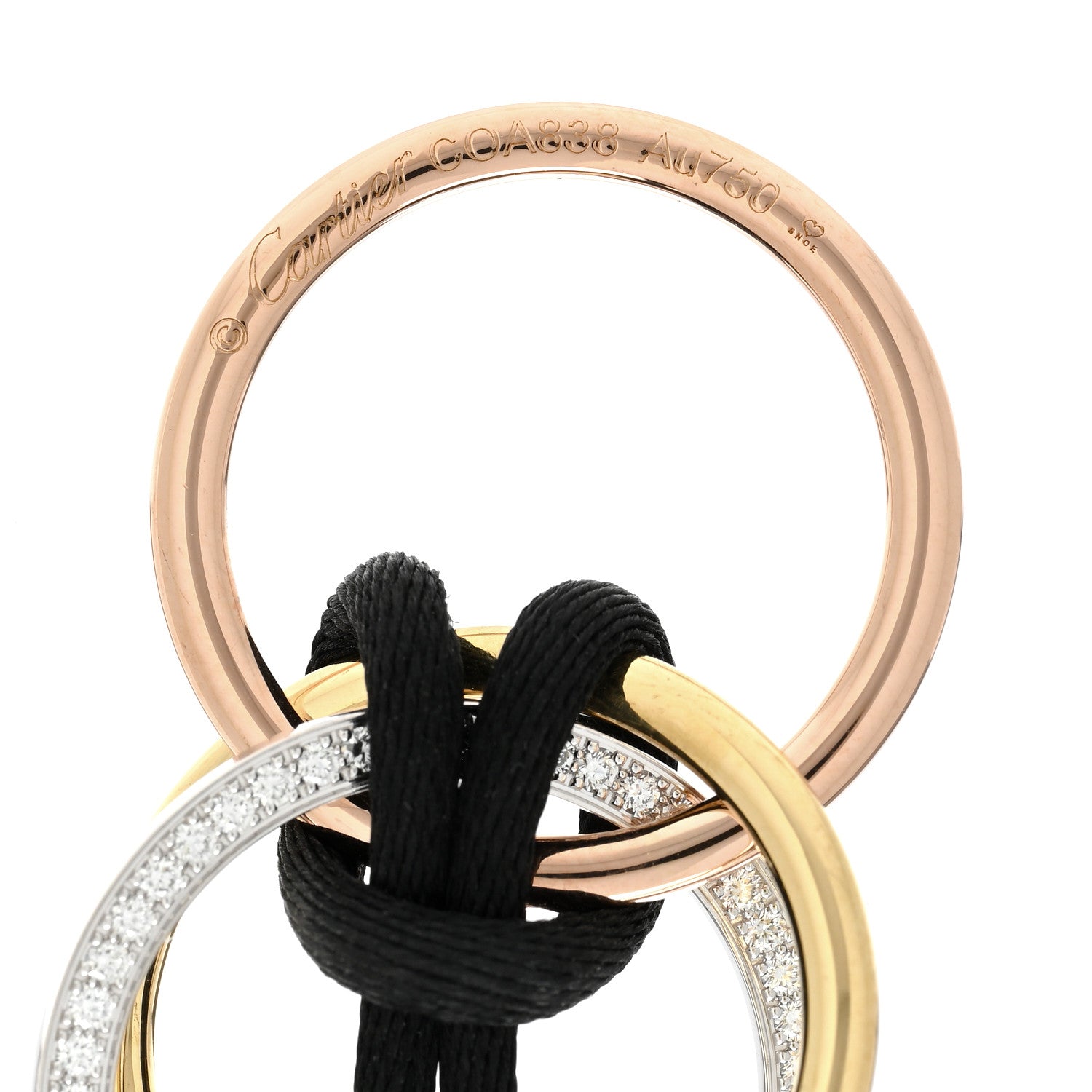 Cartier 18K Pink Yellow White Gold Diamond Medium Trinity Cord Necklace 4 of 5