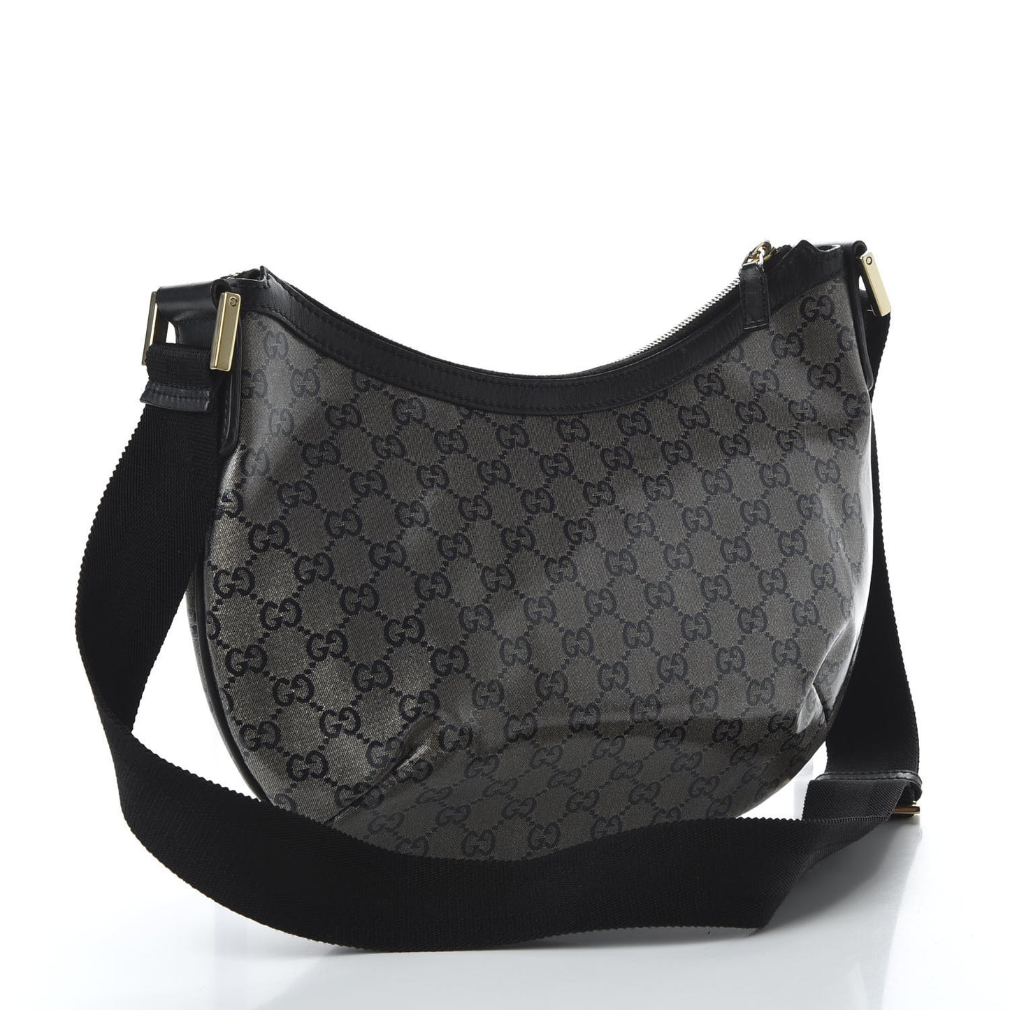 Crystal Monogram Medium Half Moon Hobo Black
