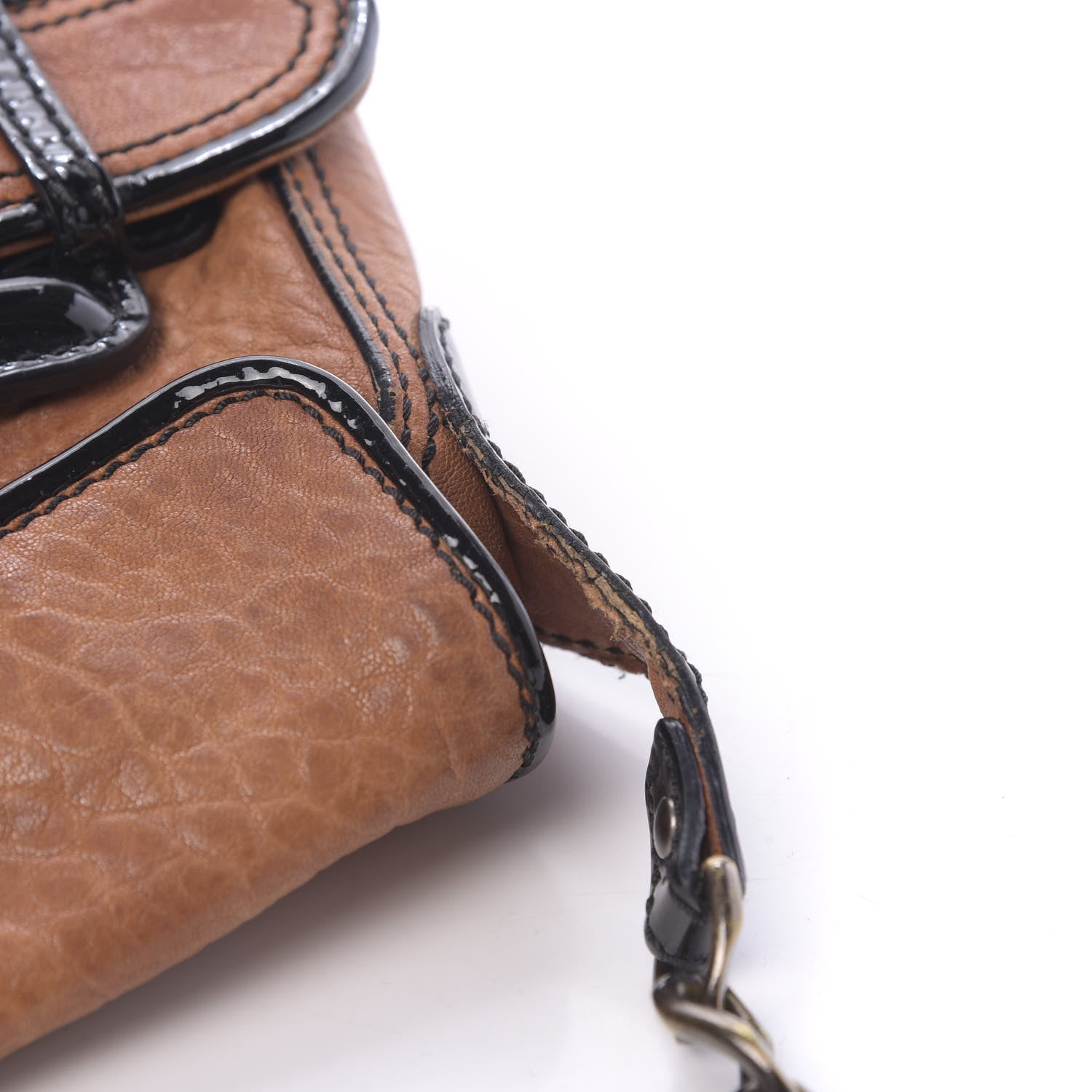 Fendi Nappa Patent B Bis Flap Bag Osso Black 10 of 16
