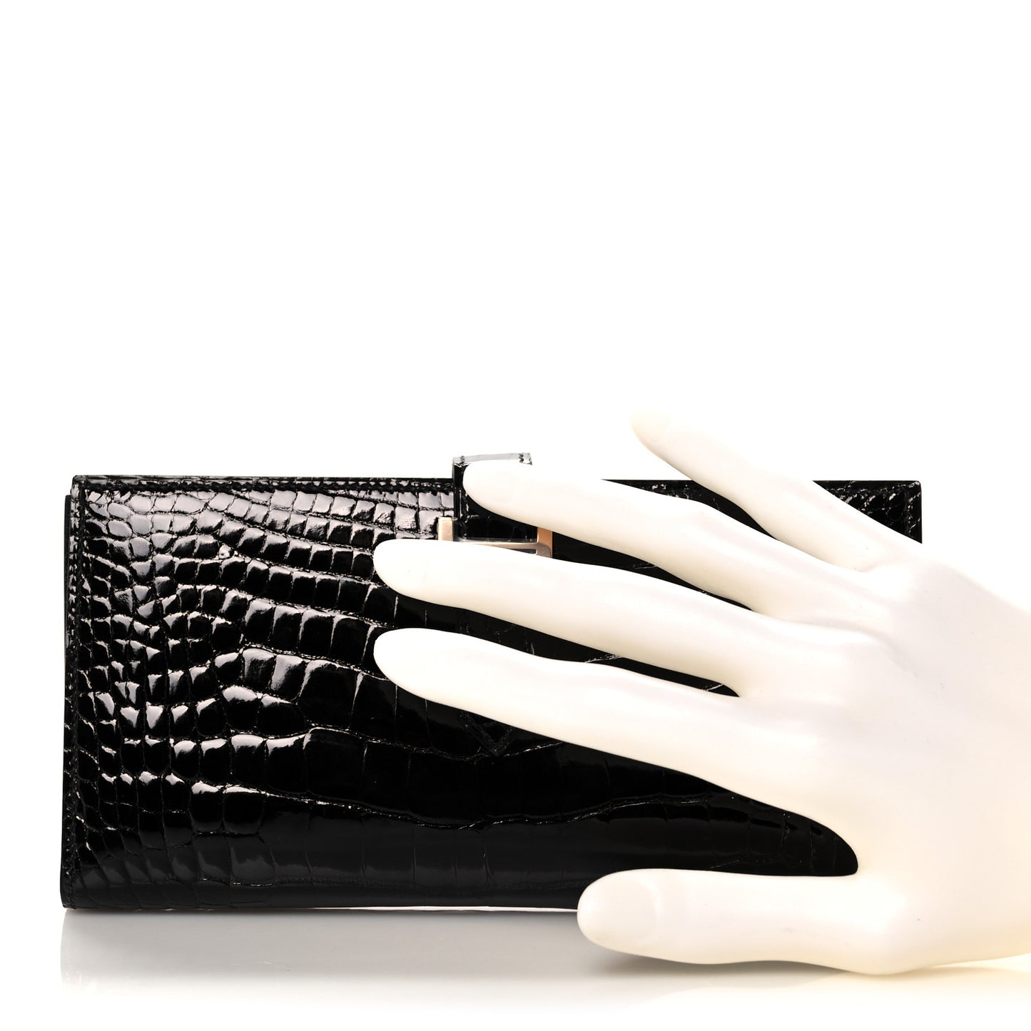 Shiny Niloticus Crocodile Bearn Wallet Black
